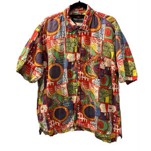 Vintage 90's Marc Buchanan Pelle Pelle Linen Abstract Geometric Shirt Size Large